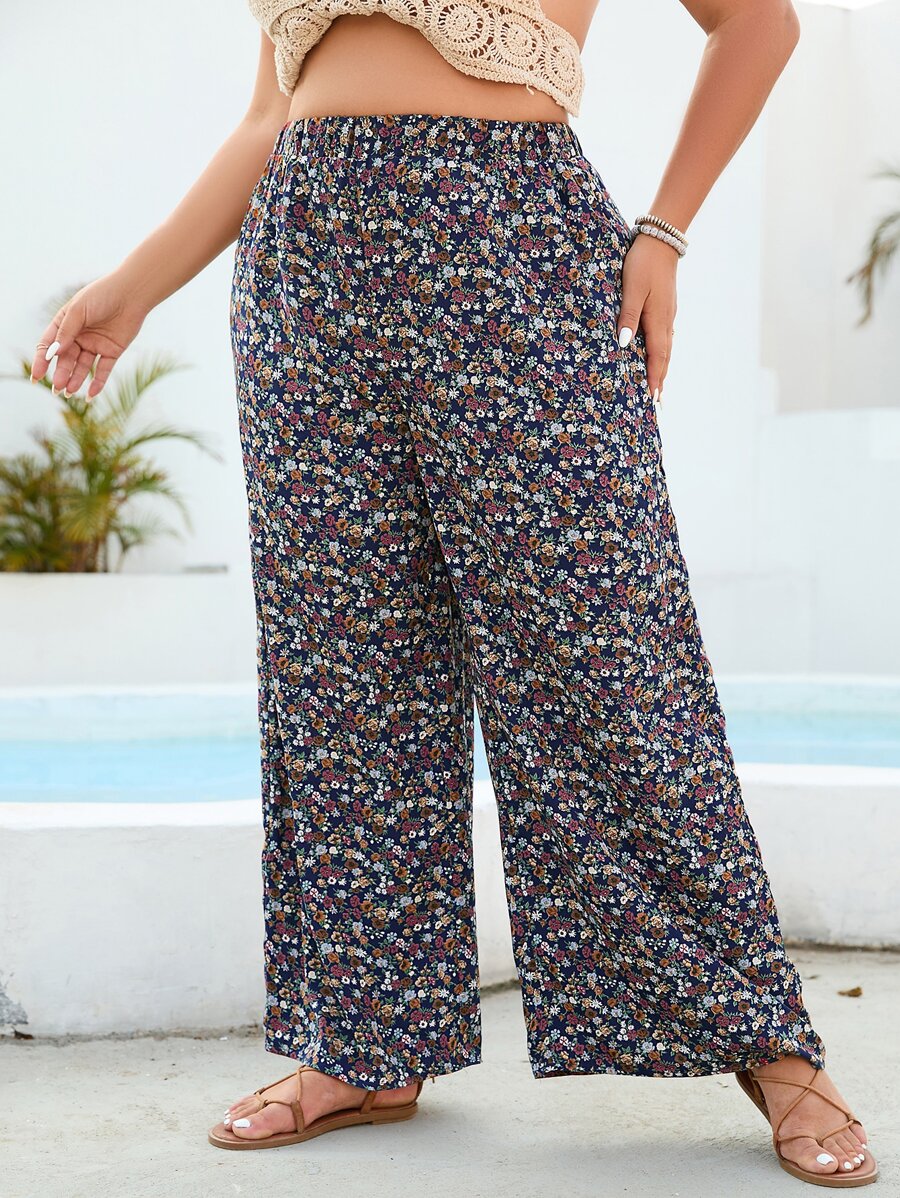 SHEIN VCAY Pantalones de pierna ancha con estampado floral - Multicolor - Ver 1