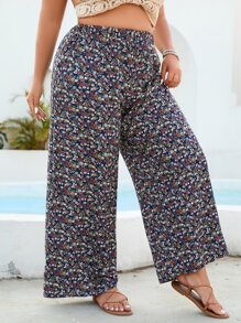 SHEIN VCAY Pantalones de pierna ancha con estampado floral - Multicolor - Ver 3