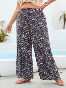 SHEIN VCAY Pantalones de pierna ancha con estampado floral - Multicolor - Ver 4