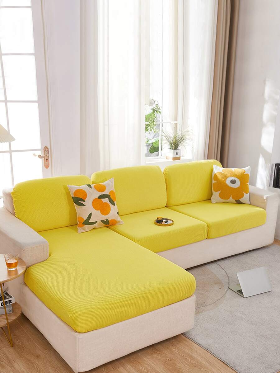 1入組素色沙發坐墊極簡滌綸沙發座墊套 - 黃色 - 查看 1