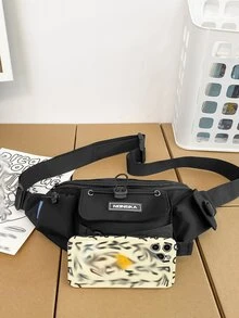 Bolso de cintura con estampado de letra de gran capacidad negro - Negro - Ver 4