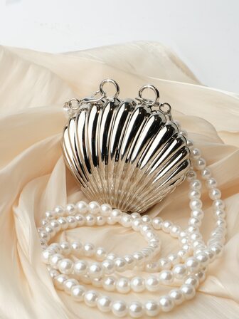 mini plata de metal con concha Bolso con con perla con tira Bolso de noche Bolso bandolera para Mujer