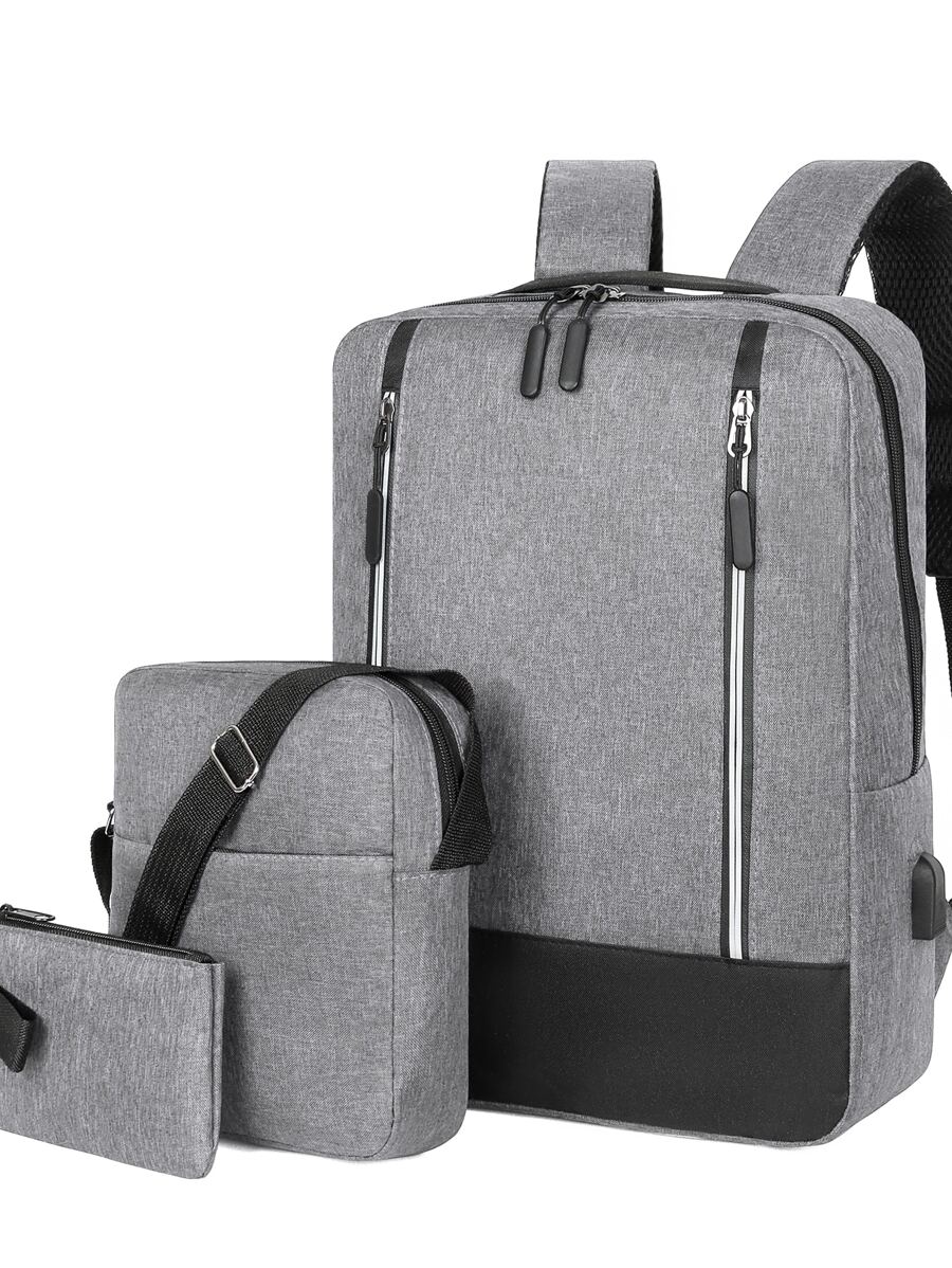 Bộ 3 Túi Ba lô Máy tính xách tay Túi đeo chéo Túi vuông Nylon Tối giản Với túi bút Bộ túi sách Bộ túi đại học Học sinh trung học Sinh viên tốt nghiệp Sinh viên năm nhất Đại học năm thứ hai để đi làm, dã ngoại, du lịch đi bộ đường dài - Xám - Xem 1