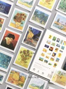 50张艺术画廊油画贴纸，涂鸦贴纸装饰，可用于行李箱、笔记本、吉他笔记本装饰，玩具返校剪贴簿用品，趣味贴纸，笔记本电脑贴纸，Kindle手机贴纸 - 彩色 - 查看 2