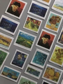 50张艺术画廊油画贴纸，涂鸦贴纸装饰，可用于行李箱、笔记本、吉他笔记本装饰，玩具返校剪贴簿用品，趣味贴纸，笔记本电脑贴纸，Kindle手机贴纸 - 彩色 - 查看 3