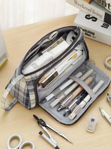 1入組格紋圖案筆袋 - 彩色 - 查看 1