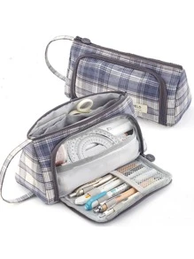 1入組格紋圖案筆袋 - 彩色 - 查看 2