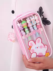 Letter & Cartoon Graphic Pencil Case - Multicolor - View 1