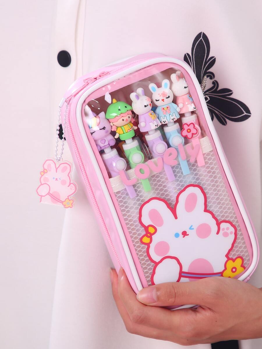 Letter & Cartoon Graphic Pencil Case - Multicolor - View 1