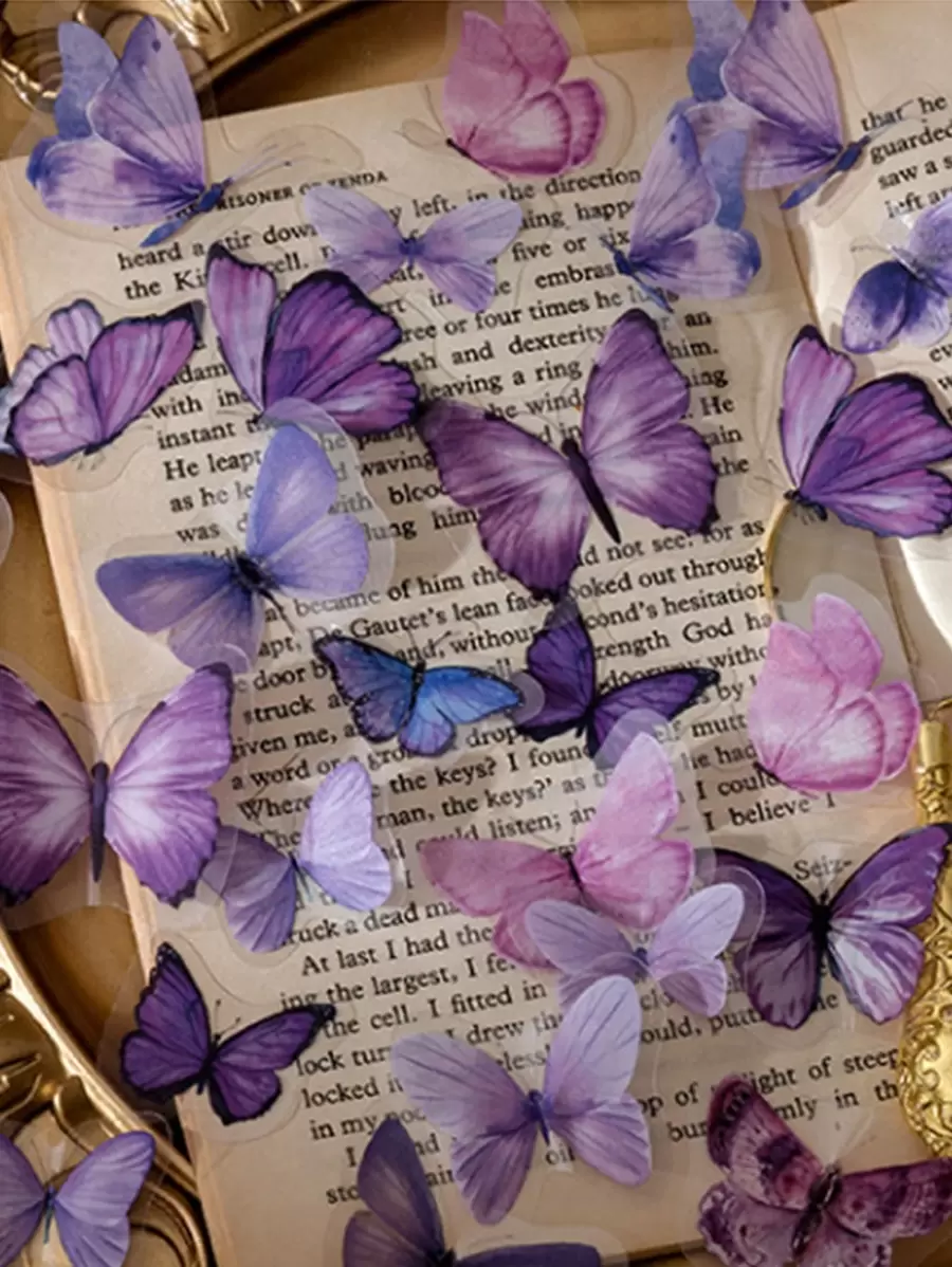 40 piezas Pegatinas con diseño de mariposa, Útiles escolares, Vuelta al cole - Morado - Ver 1