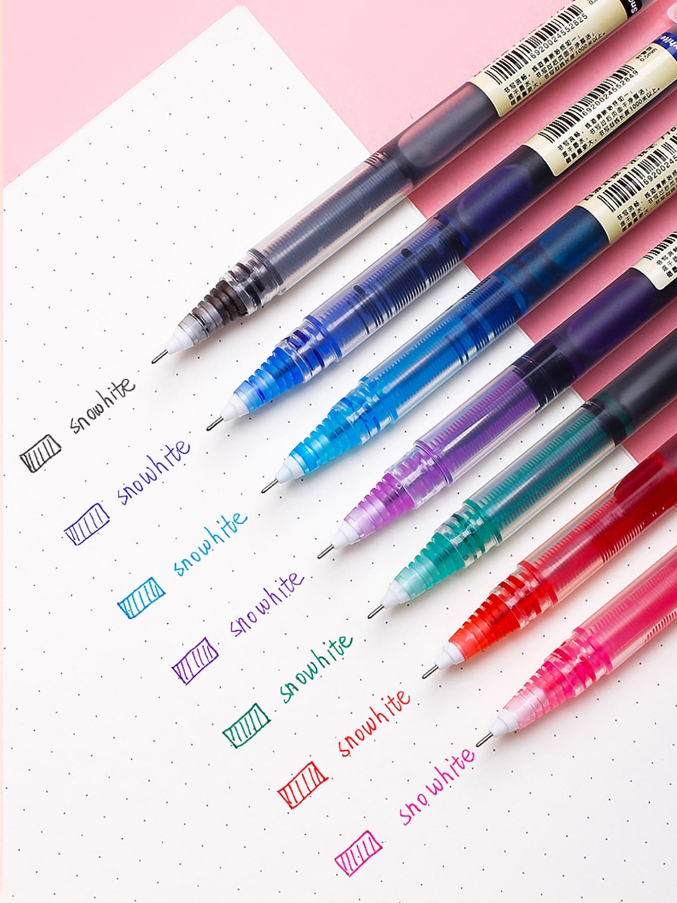 snow white 7pcs Needle Design Straight Liquid Gel Pen - Multicolor - View 1