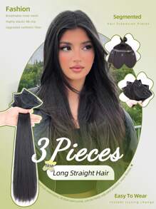 3pcs Long Straight Synthetic Hairpiece - Black - View 1