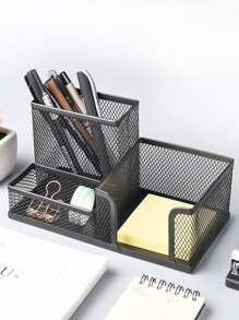 Multifunctional Mesh Pen Holder And Organizer For Desk - Black - View 1