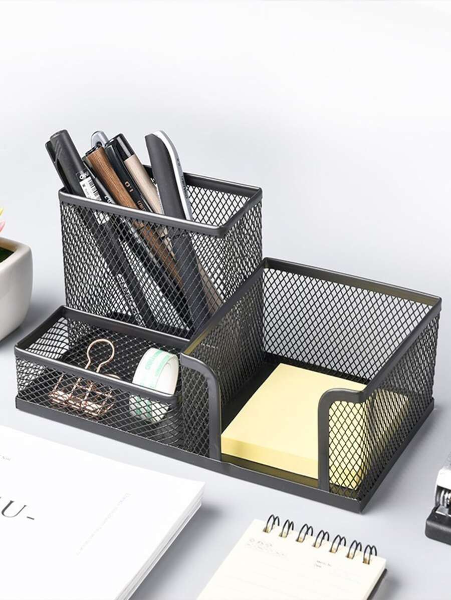 Multifunctional Mesh Pen Holder And Organizer For Desk - Black - View 1