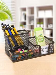 Multifunctional Mesh Pen Holder And Organizer For Desk - Black - View 3