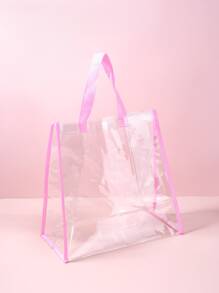 Contrast Binding Shoulder Tote Bag Vacation For Beach - Clear - View 1