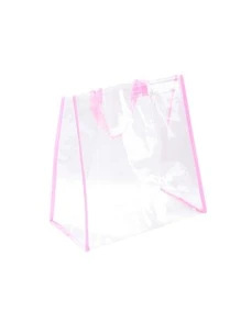 Contrast Binding Shoulder Tote Bag Vacation For Beach - Clear - View 3