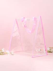 Contrast Binding Shoulder Tote Bag Vacation For Beach - Clear - View 5