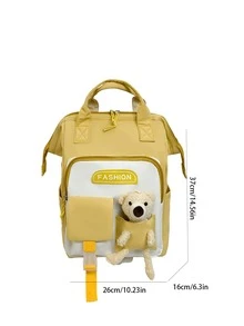 Mochila clásica con parche de letra con bolsillo delantero cremallera - Multicolor - Ver 3