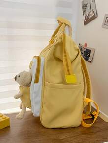 Mochila clásica con parche de letra con bolsillo delantero cremallera - Multicolor - Ver 4