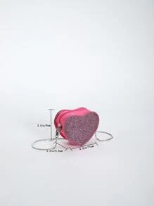 Mini Heart Shaped Chain Crossbody Bag With Shiny Glitter, Suitable For Four Seasons - Hot Pink - View 3