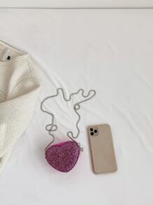 Mini Heart Shaped Chain Crossbody Bag With Shiny Glitter, Suitable For Four Seasons - Hot Pink - View 4