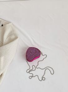 Mini Heart Shaped Chain Crossbody Bag With Shiny Glitter, Suitable For Four Seasons - Hot Pink - View 5