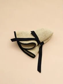 1pc Women Bow Decor Contrast Binding Boho Straw Hat For Summer - Beige - View 7