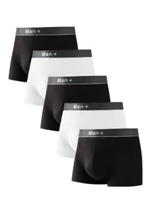 Men 5pcs Letter Graphic Boxer Brief - Black and White - View 1