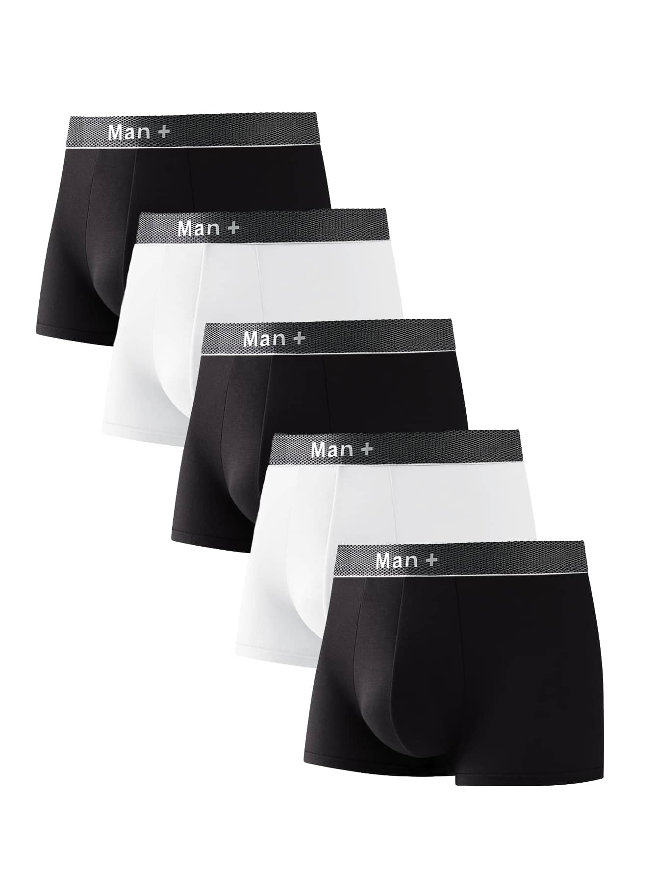 Men 5pcs Letter Graphic Boxer Brief - Black and White - View 1