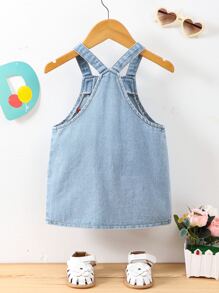 SHEIN Baby Girl Floral Embroidery Button Front Denim Dress