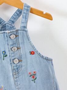 SHEIN Baby Girl Floral Embroidery Button Front Denim Dress