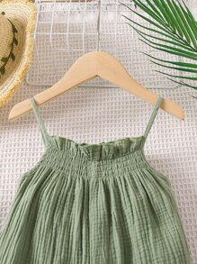 SHEIN Young Girl Green Solid Color Comfortable And Simple Vacation Style Cami Jumpsuit For Summer