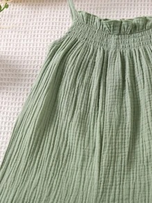 SHEIN Young Girl Green Solid Color Comfortable And Simple Vacation Style Cami Jumpsuit For Summer