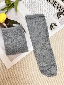 1pair Women Floral Pattern Fashion Crew Socks - Grey - View 3