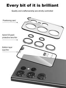 1pc Tempered Glass Phone Lens Protector & 1pc Positioning Card Compatible With Samsung - Silver - View 4
