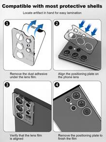 1pc Tempered Glass Phone Lens Protector & 1pc Positioning Card Compatible With Samsung - Silver - View 5