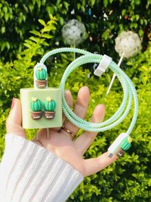 5 cái Cactus Decor Bảo vệ cáp dữ liệu & Bộ nắp đầu sạc - màu xanh lá - Xem 1