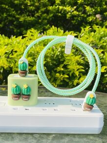 5 cái Cactus Decor Bảo vệ cáp dữ liệu & Bộ nắp đầu sạc - màu xanh lá - Xem 2