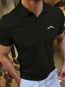 Manfinity Men Mountain Print Polo Shirt - Black - View 3