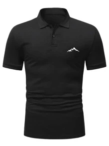 Manfinity Men Mountain Print Polo Shirt - Black - View 1
