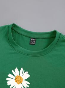 SHEIN LUNE Floral & Letter Graphic Tee - Green - View 4