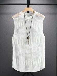 Manfinity Men Solid Pointelle Knit Top - White - View 1