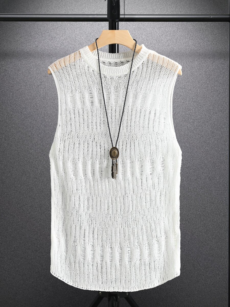 Manfinity Men Solid Pointelle Knit Top - White - View 1