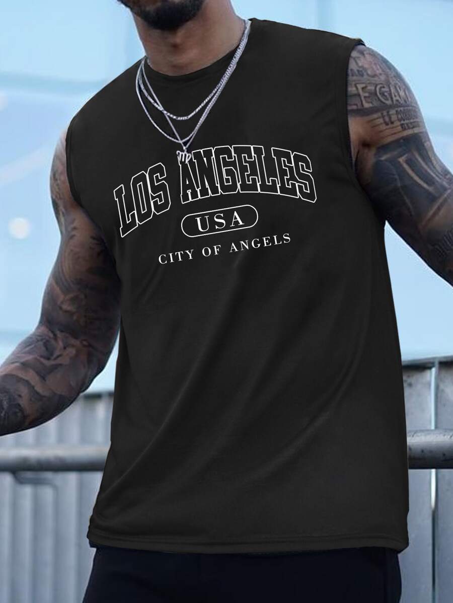 Manfinity Homme 男士字母圖案背心上衣 - 黑色 - 查看 1