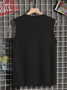 Manfinity Homme 男士字母圖案背心上衣 - 黑色 - 查看 2