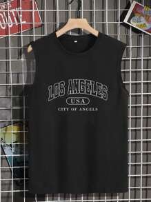 Manfinity Homme 男士字母圖案背心上衣 - 黑色 - 查看 3