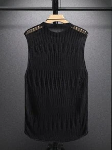 Manfinity Hombres Top unicolor de punto de malla - Negro - Ver 2