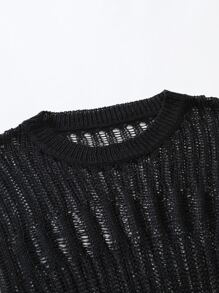 Manfinity Hombres Top unicolor de punto de malla - Negro - Ver 4