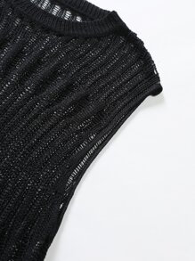 Manfinity Hombres Top unicolor de punto de malla - Negro - Ver 5